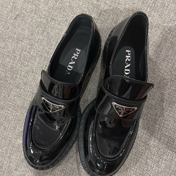 Prada Black Patent Leather Loafers, new 37.5 - Picture 3 of 6